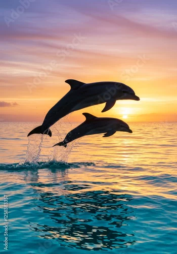 Fototapeta na wymiar Dolphins at Sunset
