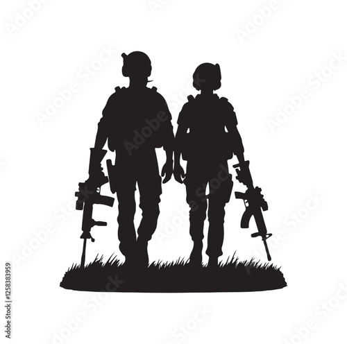 Army couple silhouette vector illustration