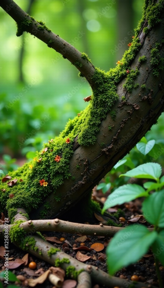 Fototapeta premium Natural environment with a tree branch tangled in organic materials, outdoors, exposure