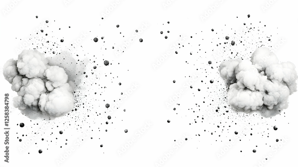 Cloud explosions in white background for VFX, animation, or special effects Cloud explosions in white background for VFX, animation, or special effects