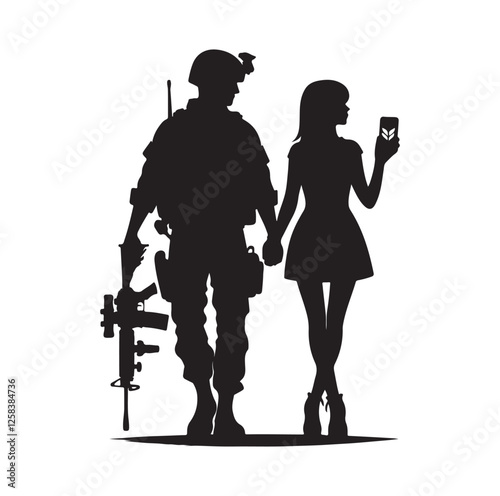 Army couple silhouette vector illustration