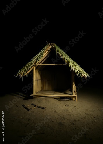 Obraz na płótnie Small hut made of bamboo and nipa palm leaves it is used to watch over the fish culture area of south asian country bamboo house background beautiful bamboo asian seaport baltic sea antebellum w salonie