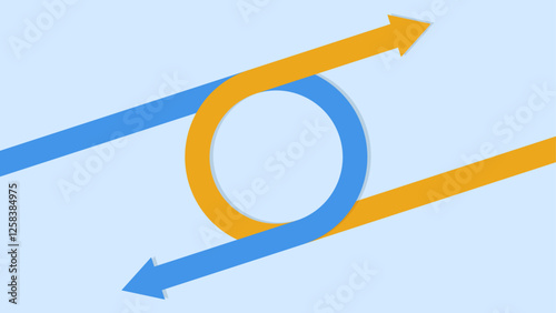 Two arrows, one blue and one orange, that cross forming a perfect circle and continue in opposite directions