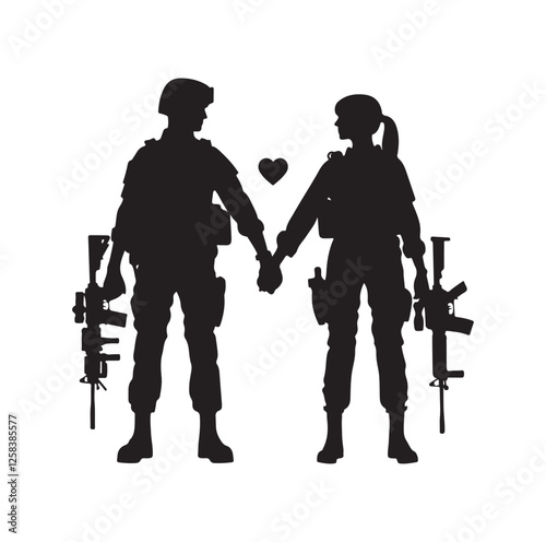 Army couple silhouette vector illustration