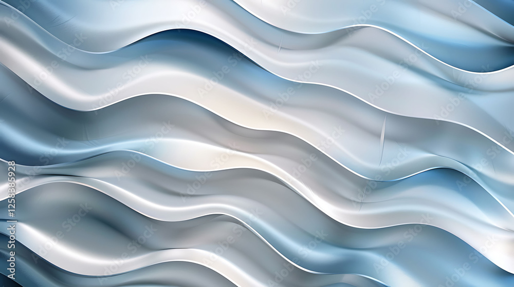 Obraz premium Smooth geometric waves in metallic blue and silver tones with a futuristic vibe and subtle glow effects