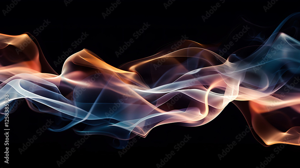 Fototapeta premium Smoke-like textures in gradient hues, blending seamlessly into a dark abstract background