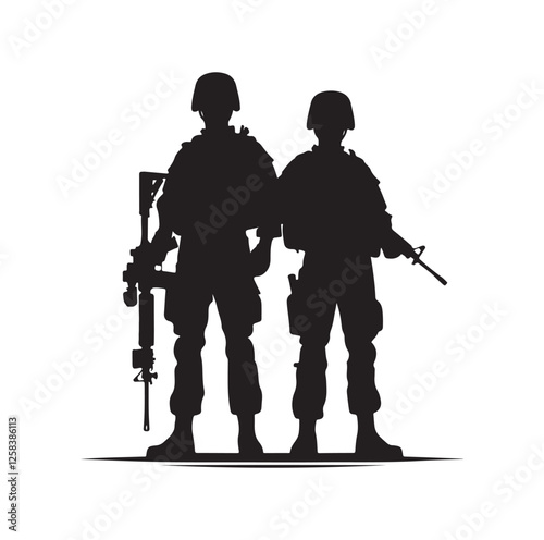 Army couple silhouette vector illustration