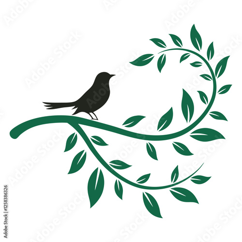 a robin with a leafy branch