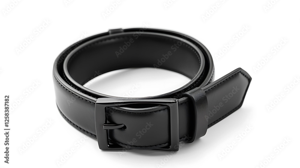 Stylish black belt with smooth leather and a simple buckle, isolated on a white background. Stylish black belt with smooth leather and a simple buckle, isolated on a white background.