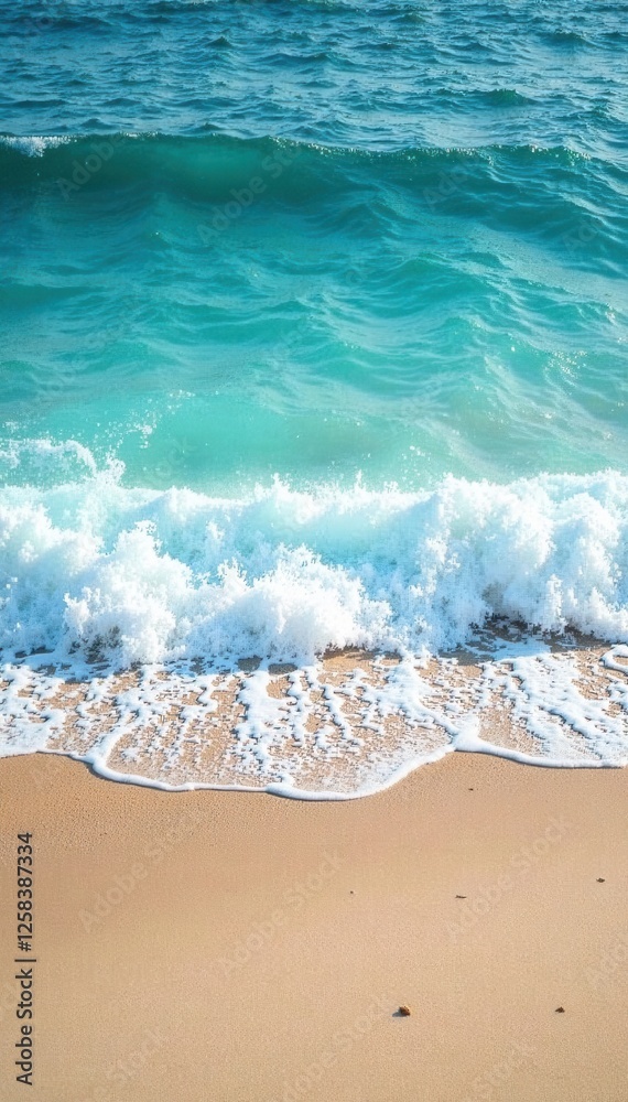 Ocean waves crash on sandy shore with frothy blue turquoise water , water, turquoise Ocean waves crash on sandy shore with frothy blue turquoise water , water, turquoise