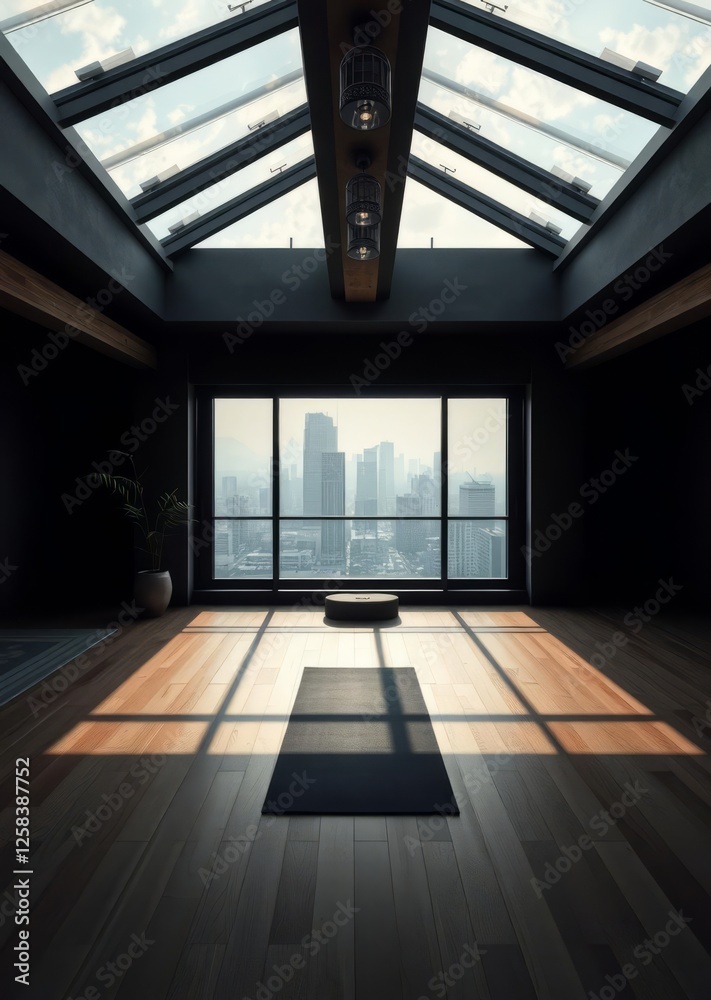 Modern urban rooftop yoga studio with bamboo flooring skylights and panoramic city views bamboo house background beautiful bamboo asian seaport baltic sea antebellum
