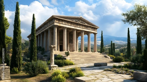 Ancient Greek Temple in a Sunny Mediterranean Landscape photo