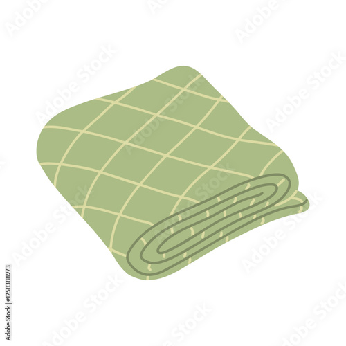 Green terry towel. Taking care of health and hygiene. Comfortable body care in the bathroom. Flat vector illustration isolated on white background