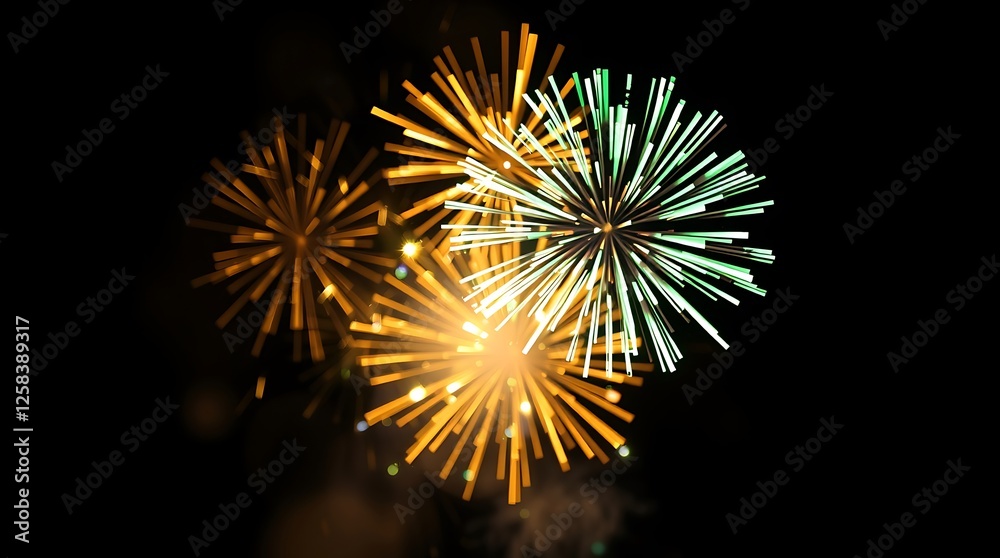 Fototapeta premium Vintage Gold and Green Fireworks Display with Elegant Sparkles