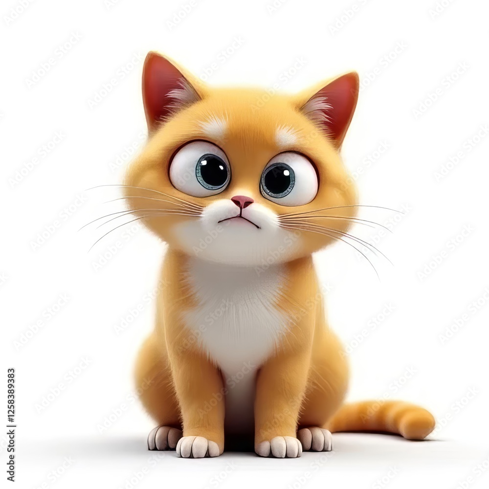 Obraz premium Adorable Ginger Kitten with Big Eyes Sitting on a White Background