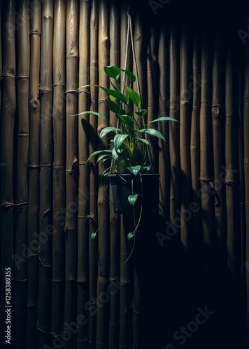 Pot plant hanging on a bamboo wall bamboo house background beautiful bamboo asian seaport baltic sea antebellum