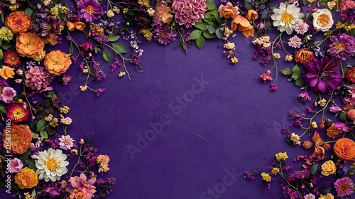 Vibrant Floral Arrangement on Purple Background