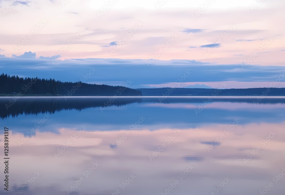 Fototapeta premium Serene Sunset Reflection on a Calm Lake