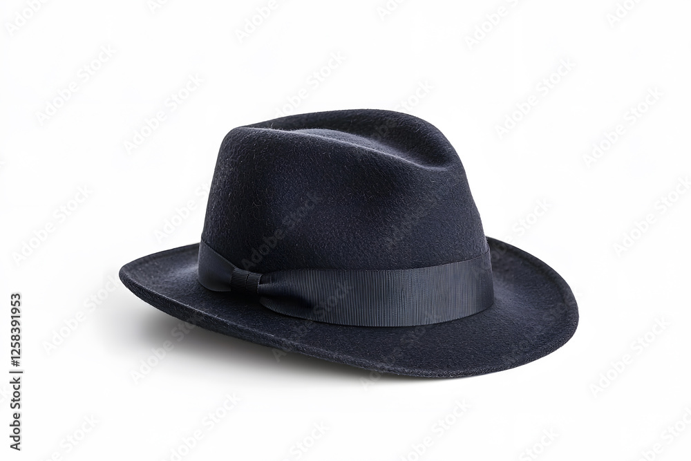 A stylish black fedora hat isolated on white background A stylish black fedora hat isolated on white background