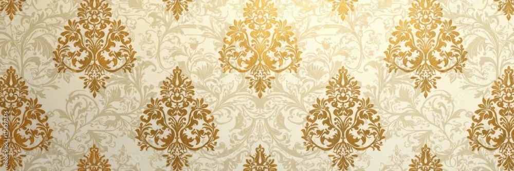 Ornate damask wallpaper with intricate gold and cream patterns, textured for luxurious feel , luxury, damask