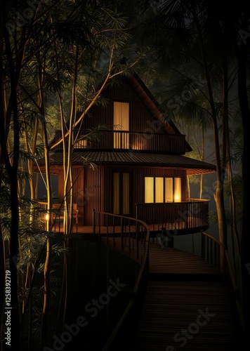Obraz na płótnie Modern sustainable bamboo treehouse resort bamboo house background beautiful bamboo asian seaport baltic sea antebellum w salonie