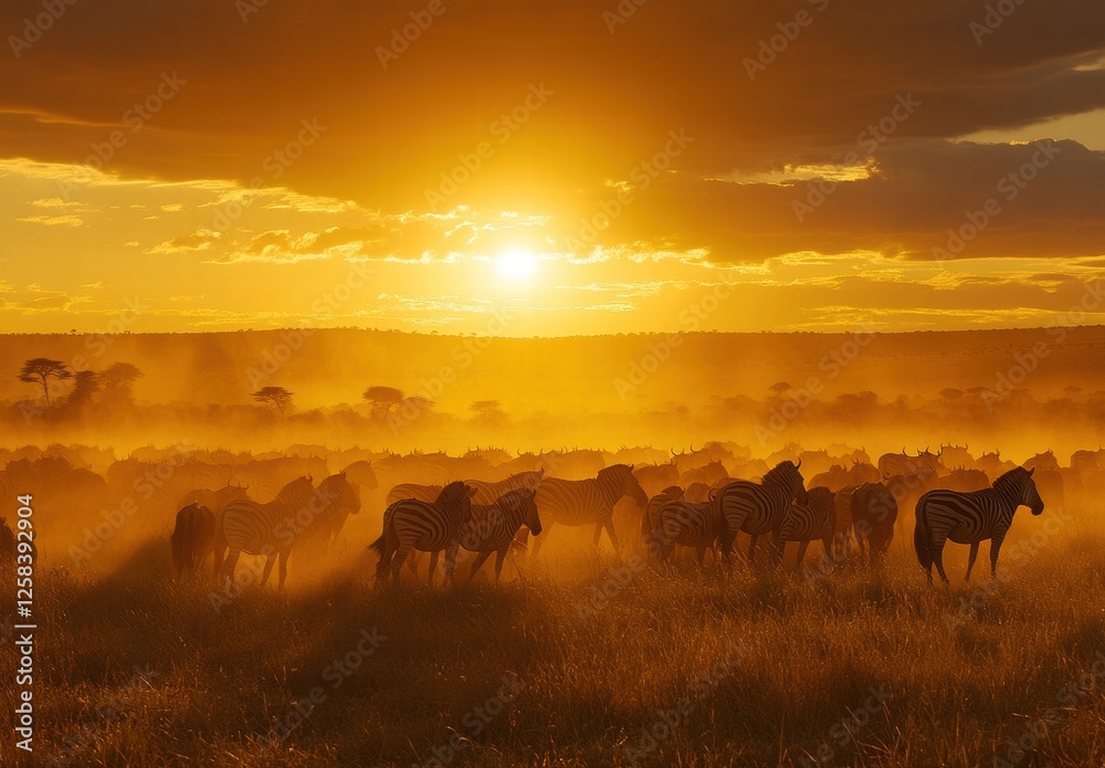 The sun is low on the horizon, casting a warm glow over the scene The sun is low on the horizon, casting a warm glow over the scene