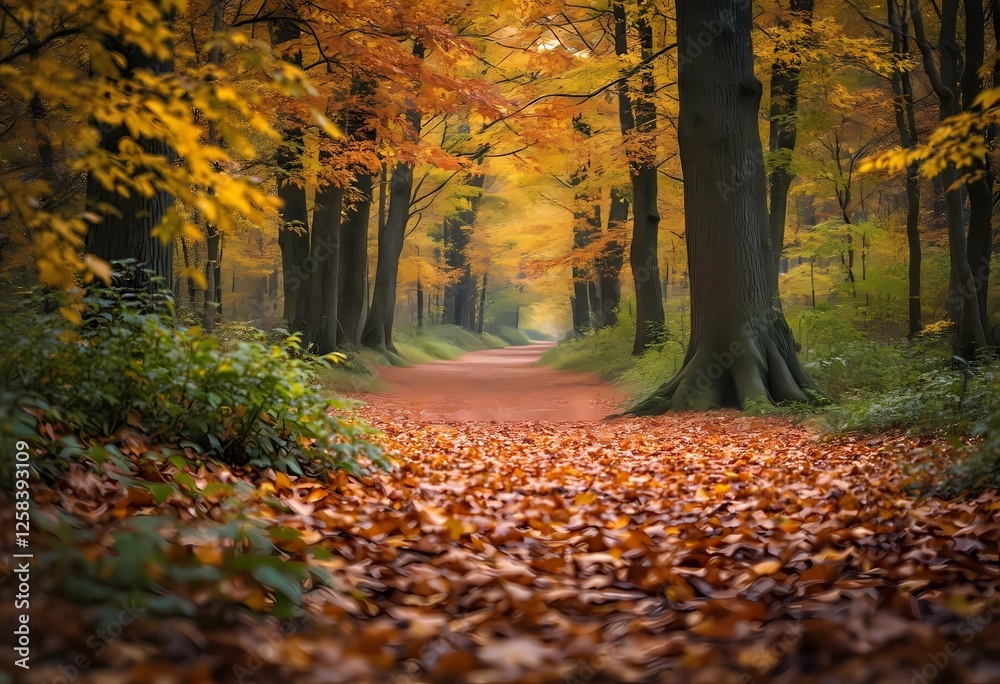 Obraz premium Autumnal Path Through Golden Forest