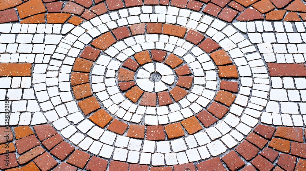 Fototapeta premium Circular Mosaic Design Featuring Red and White Tiles on Surface