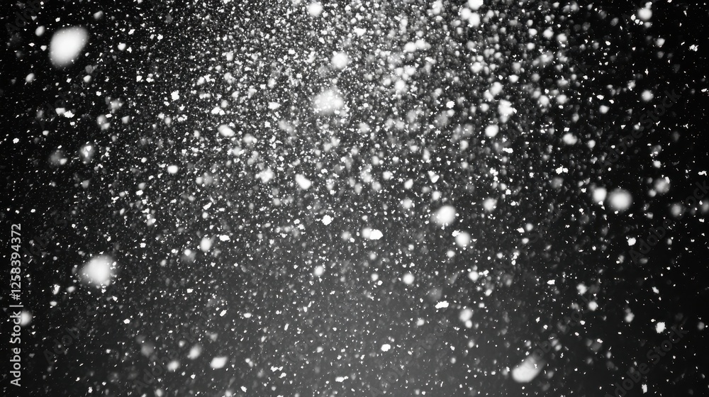 Obraz premium Dramatic flurry snowfall on a black backdrop for impactful design