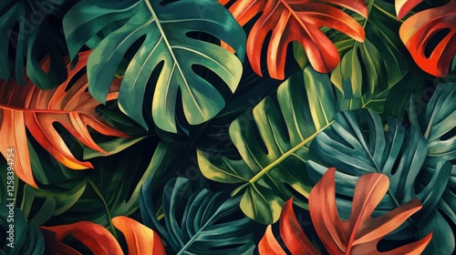 Lush Tropical Foliage: A Vibrant Display of Monstera and Exotic Leaves