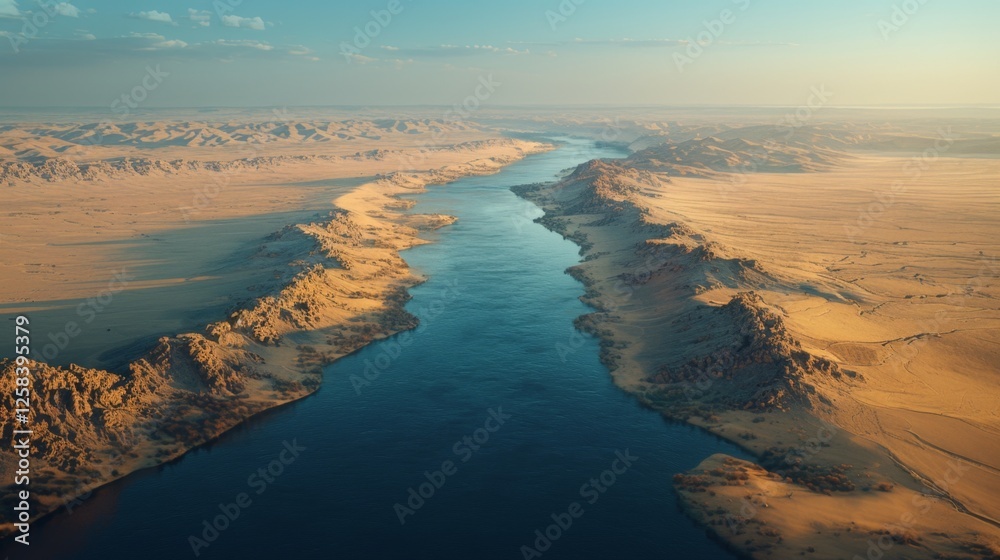 Fototapeta premium Aerial View of River Cutting Through Desert Landscape
