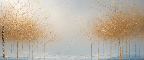 Abstract and elegant design with golden veins resembling trees on an abstract landscape. photo