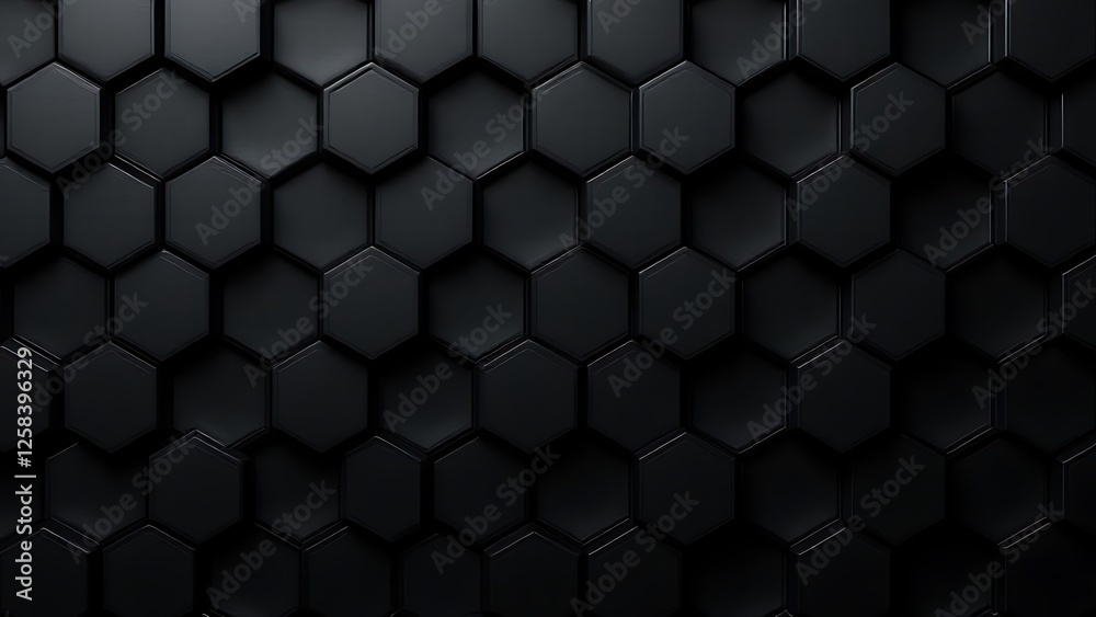 Background of abstract black 3d hexagon design a dark honeycomb grid pattern. Abstract octagons dark 3d modern. Abstract Black geometric.