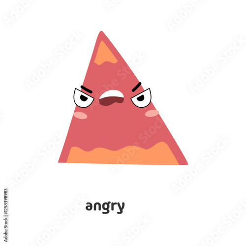 Abstract shape personage showing angry emotion on face. Vector isolated geometric figure of triangle, frowning brows and screaming or shouting. Anger and annoyance, disapproval of mascot character
