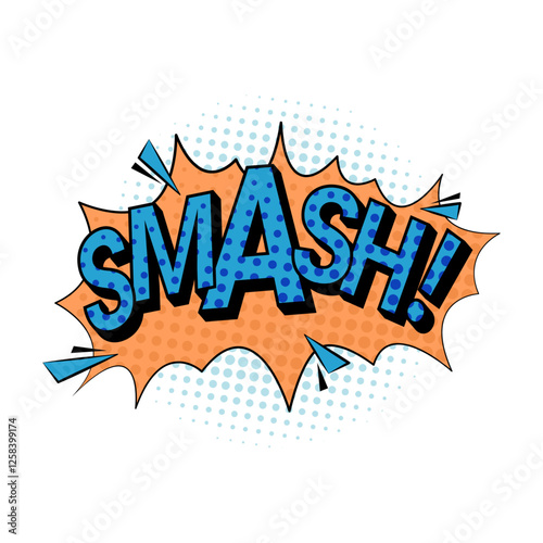 Smash sound effect for comic book and action expression in drawings. Vector isolated sticker or icon with breaking pieces or crash, hitting or collision. Pop art style, word phase with exclamation