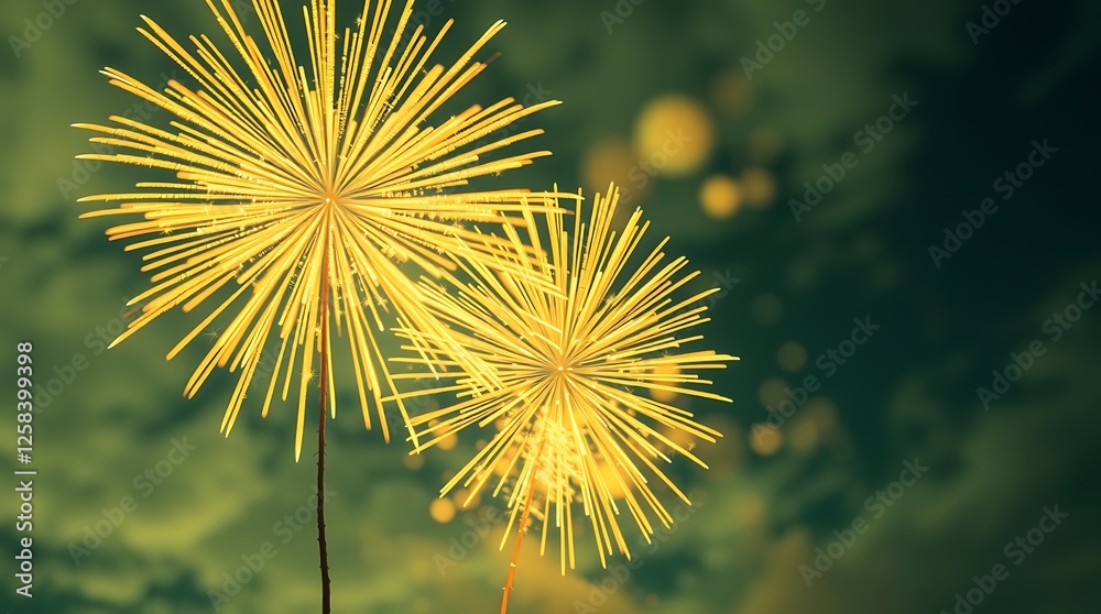 Obraz premium Vintage Gold and Green Fireworks Display with Elegant Sparkles