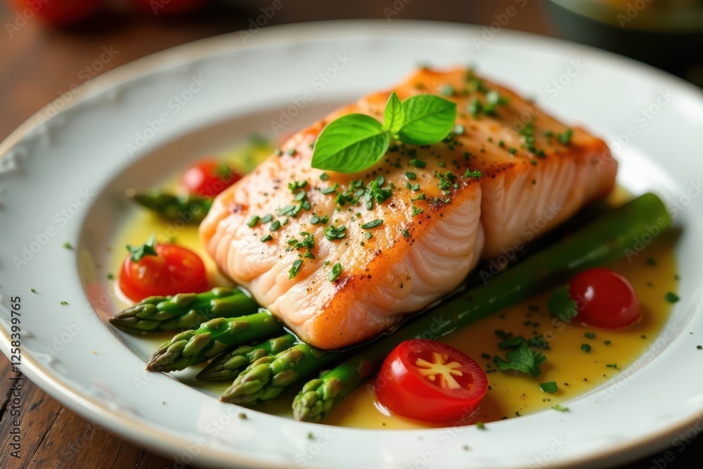 Baked salmon, asparagus, & tomatoes, fresh herbs , healthy food, fresh Baked salmon, asparagus, & tomatoes, fresh herbs , healthy food, fresh