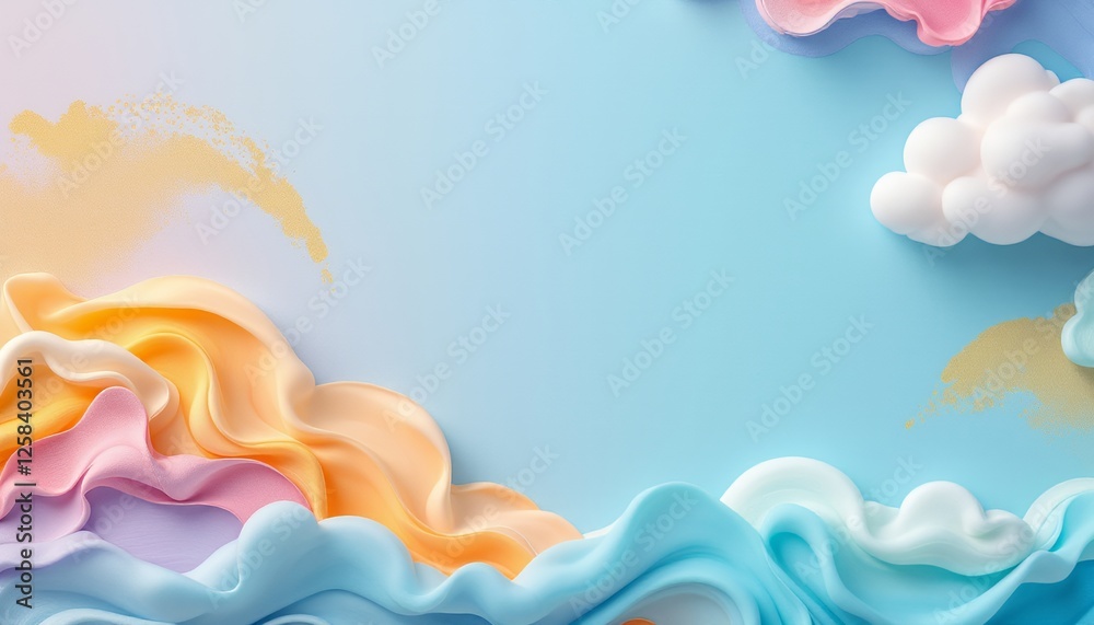 Fototapeta premium Pastel Abstract Background with Clouds and Waving Fabric Design