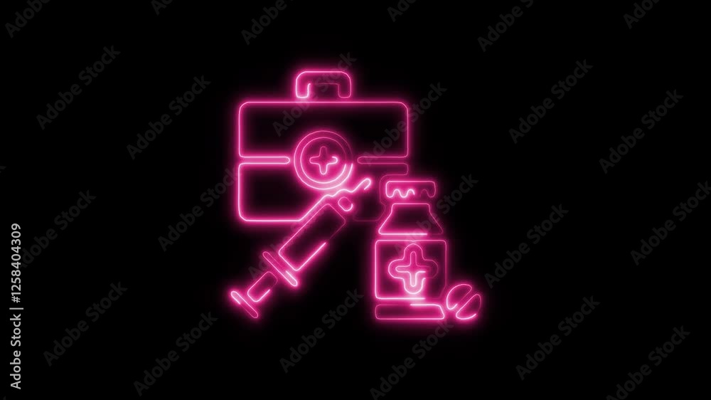 Glowing neon medical equipment icon isolated on black background. HD Video motion graphic animation Glowing neon medical equipment icon isolated on black background. HD Video motion graphic animation