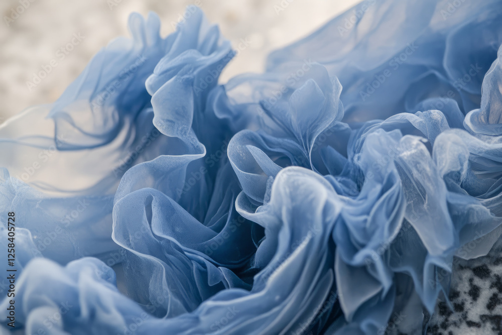 Obraz premium Chambray blue ink swirling in water, forming delicate, flowing patterns that create a soothing aesthetic.