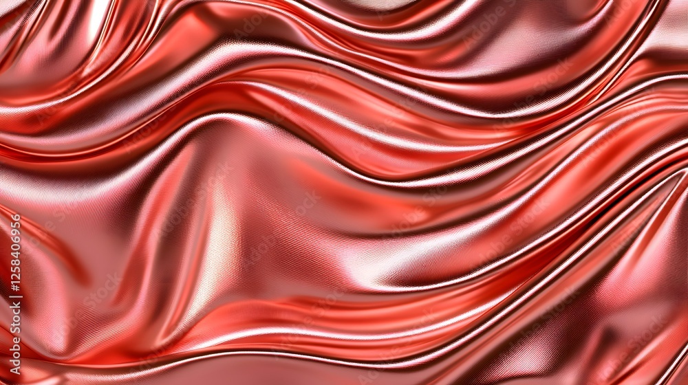 Fototapeta premium Shimmering Red Satin Fabric with Flowing Texture and Soft Waves