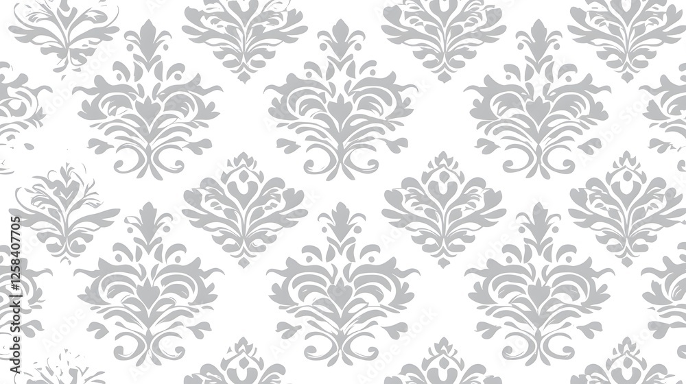 Elegant Gray Damask Pattern on White Background for Decorative Use Elegant Gray Damask Pattern on White Background for Decorative Use