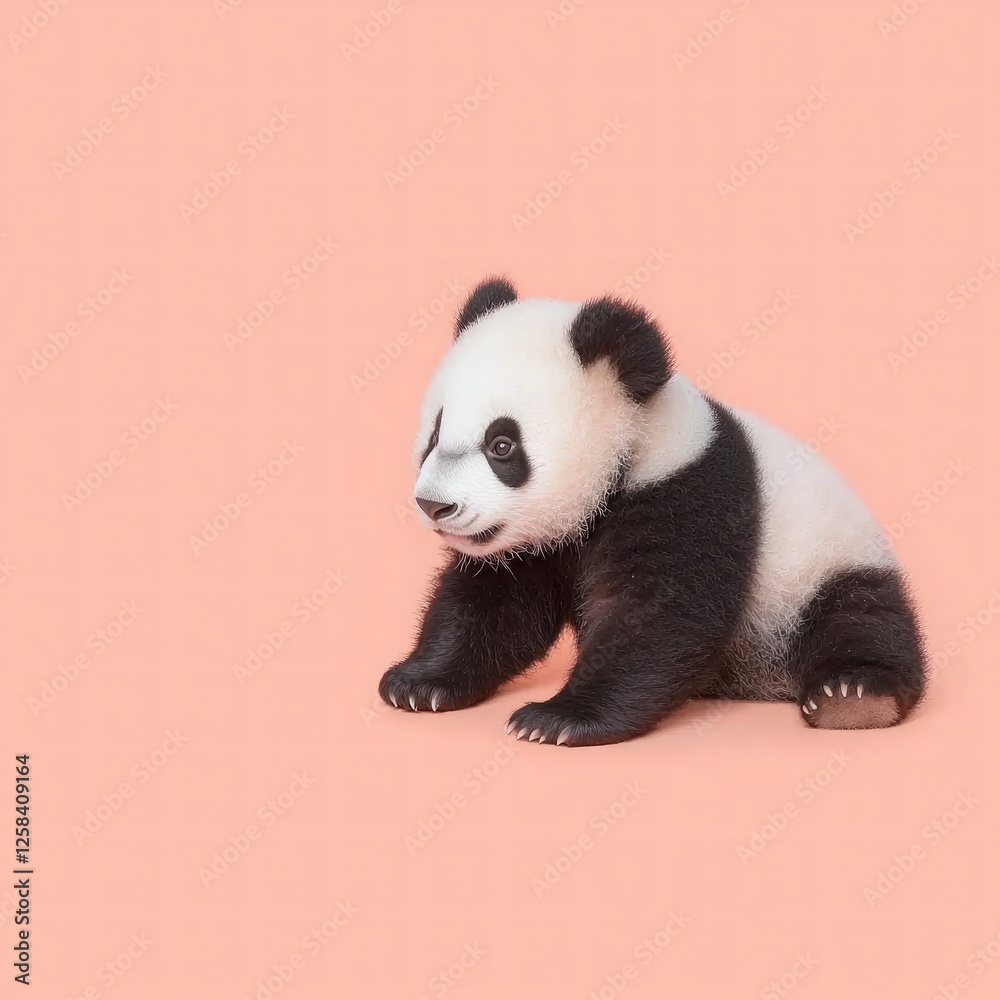 Fototapeta premium Adorable Baby Panda Cub on Pink Background