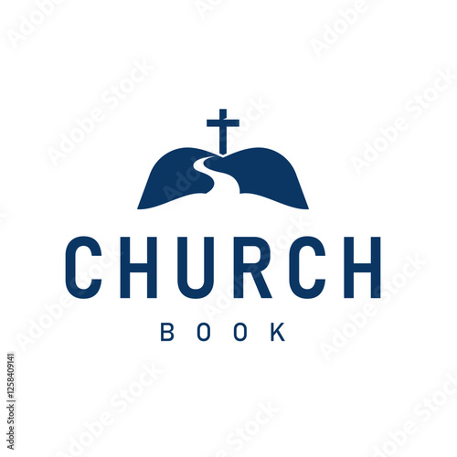 Simple Logo of Church Book with Flowing River Vector Design Illustration