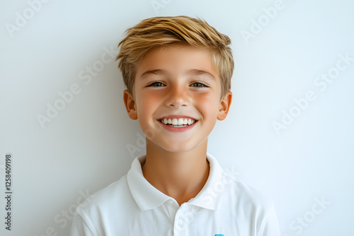 Portrait of a happy, smiling boy isolated on white background