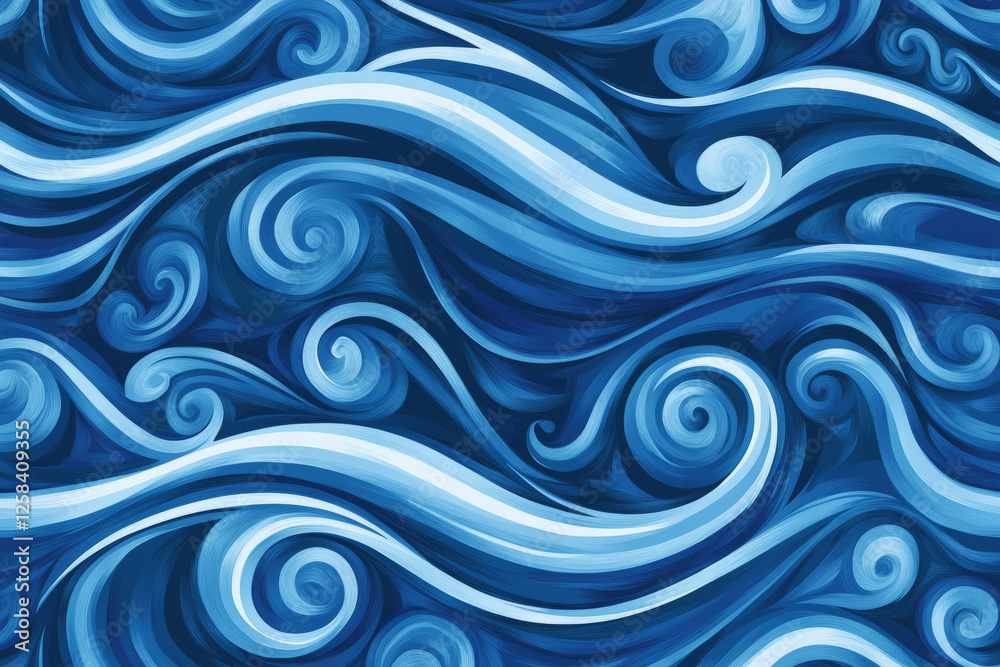 Deep blue ocean waves abstract pattern, with swirling currents and soft foam details. Deep blue ocean waves abstract pattern, with swirling currents and soft foam details.