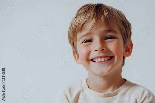 Portrait of a happy, smiling boy isolated on white background