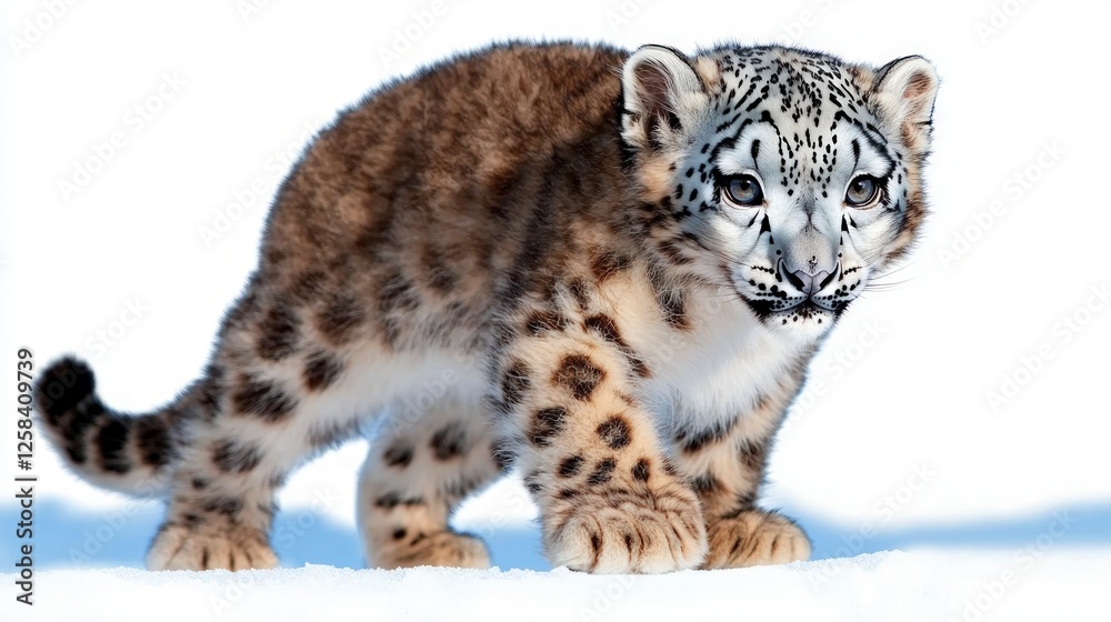 Fototapeta premium Adorable Snow Leopard Cub Walking in Snow