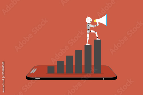AI Chatbot holding megaphone on the money bar graph