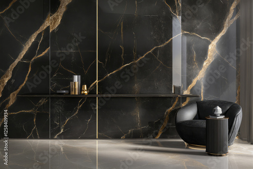 Deep onyx stone with golden veins, polished to a high gloss for a refined, luxurious feel.